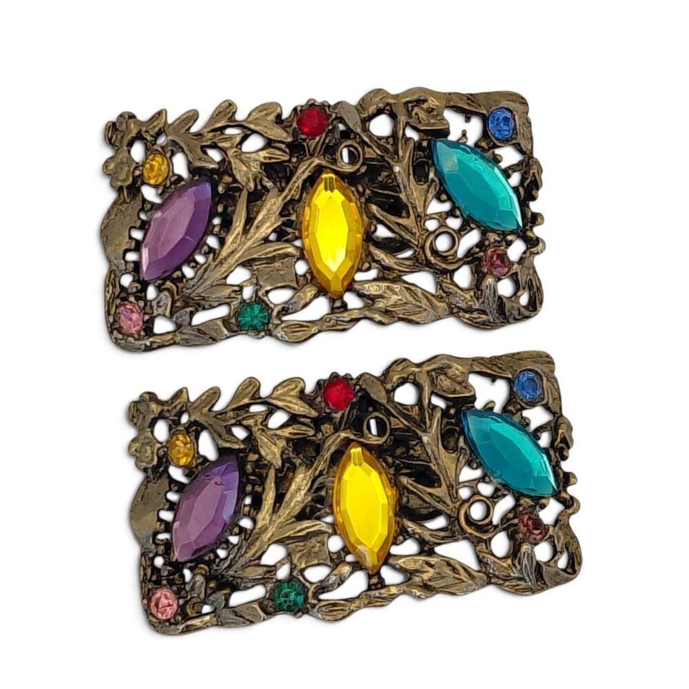 1959 Patent 3,460,211 MUSI (MUrray SImon)  Multi-Color Rhinestone 2" Shoe Clips